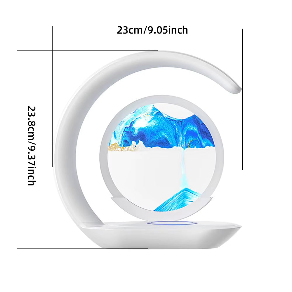 Quicksand Table Lamp USB Wireless Charging Desk Lamp 3D Hourglass Ornaments Sand Painting Night Light for Office Room Decoration